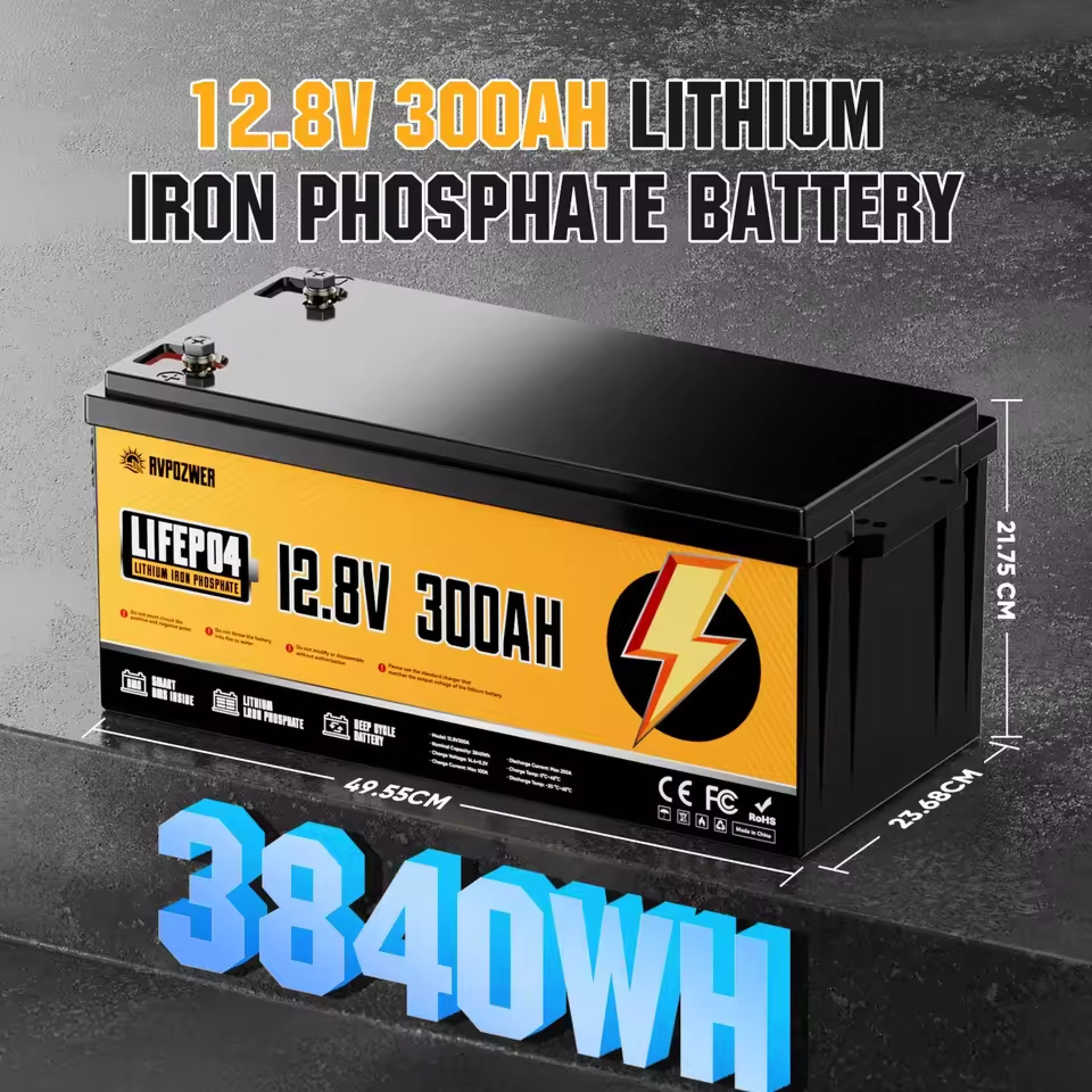 Аккумулятор RVPOZWER литий-железо-фосфатный (LiFePO4) 12В 300Ah из BMS — изображение 3