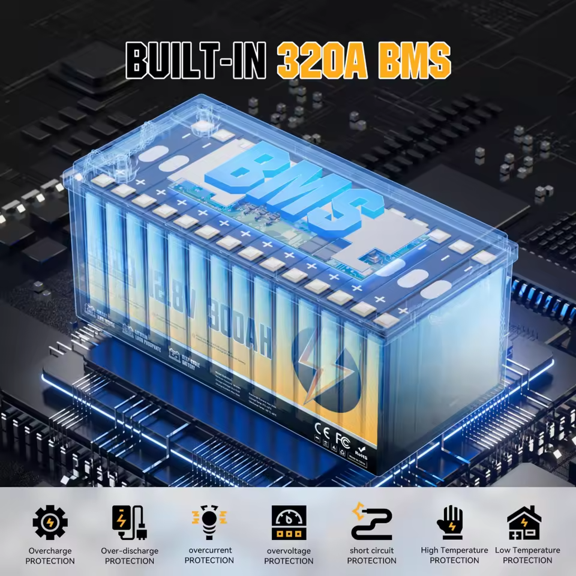 Аккумулятор RVPOZWER литий-железо-фосфатный (LiFePO4) 12В 300Ah из BMS — изображение 2