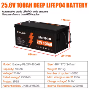 Powland LiFePO4 24V 100Ah литий-железо-фосфатный аккумулятор (2560Wh)